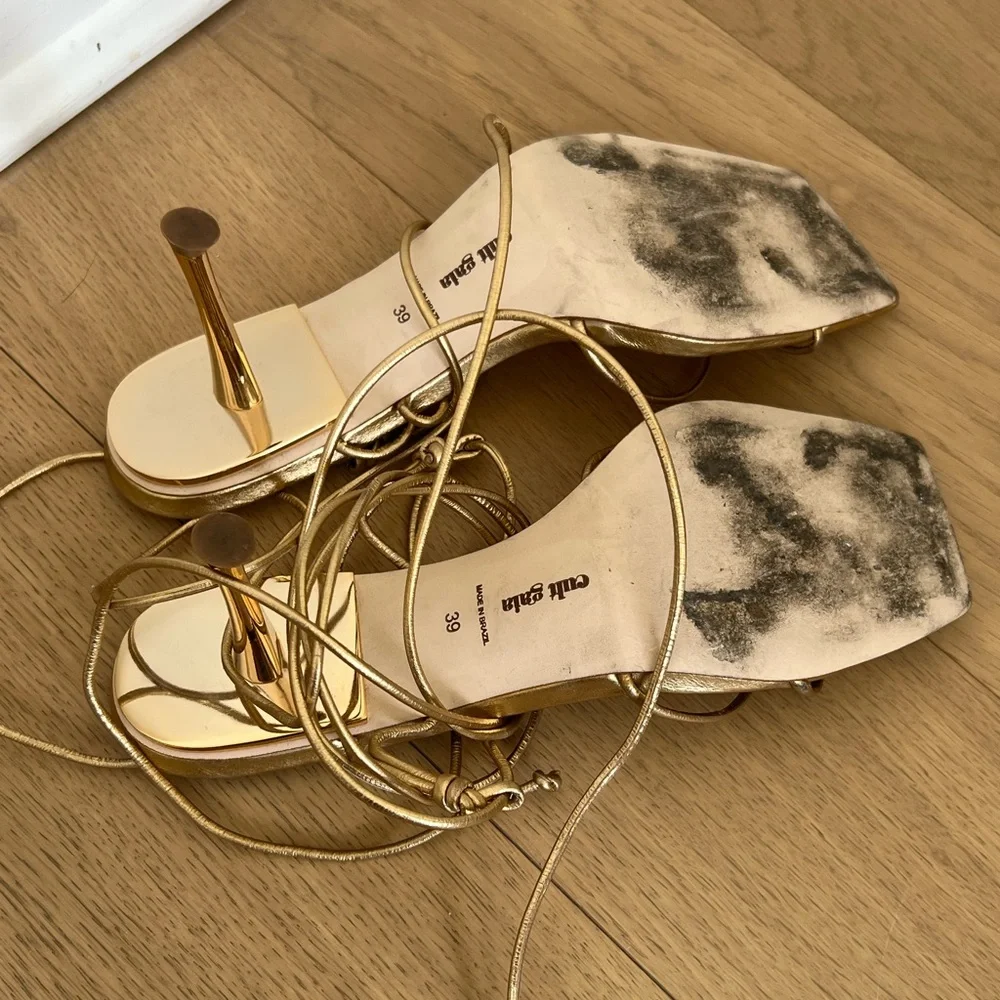 Cult Gaia Sanam Metallic Leather Lace-up Sandals 39 - Picture 4 of 4